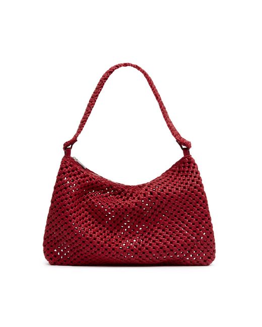 St. Agni Red Macrame Leather Shoulder Bag