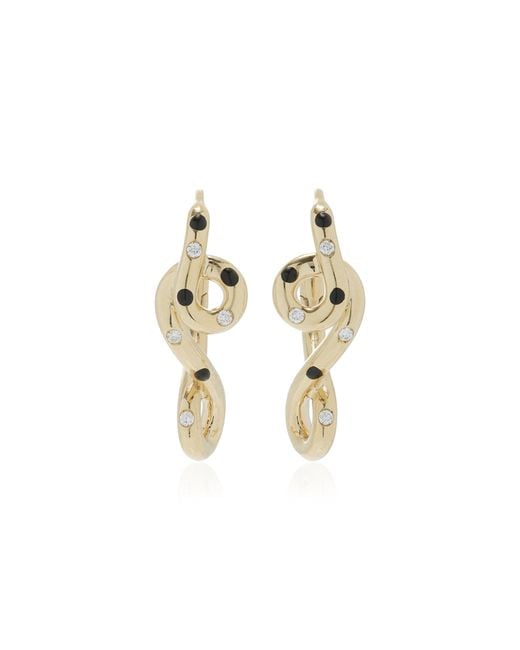 Bea Bongiasca Metallic Double Wave Enameled 9k Yellow Gold Diamond Hoop Earrings