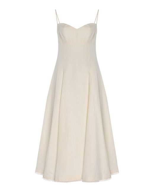 Jonathan Simkhai White Analise Linen-Blend Bustier Midi Dress