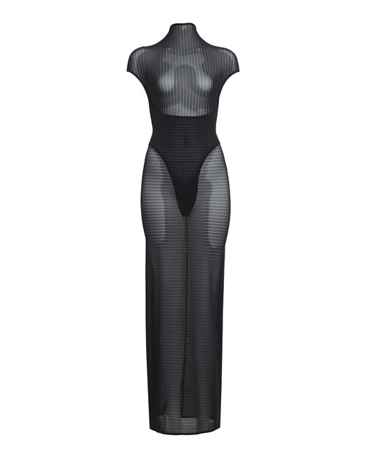 Alaïa Black Jacquard Striped Turtleneck Corset Dress