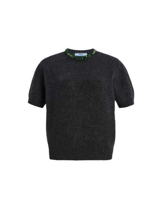 Prada Black Embellished Wool-Cashmere Sweater