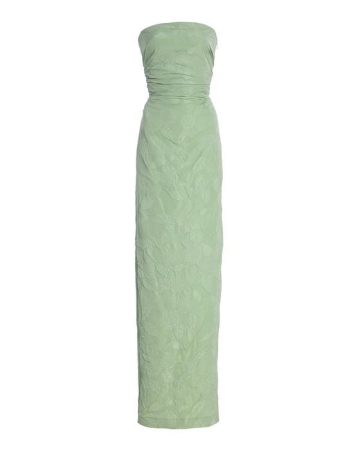 BERNADETTE Green Vera Strapless Jacquard Maxi Dress