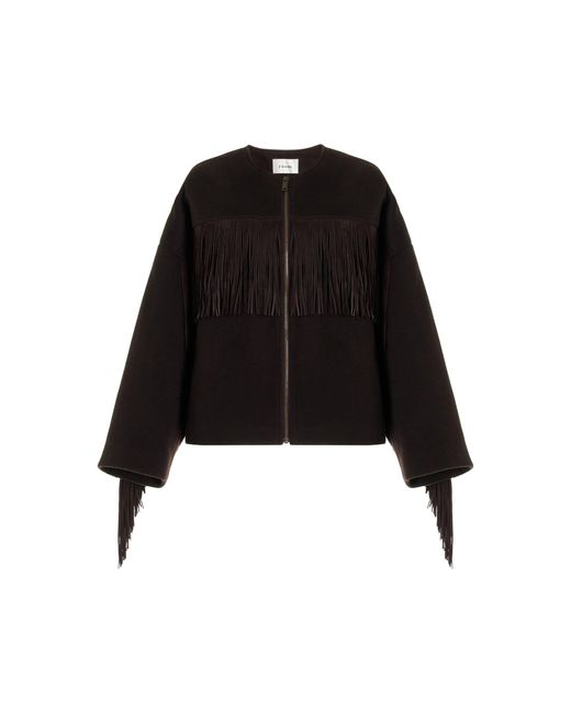 FRAME Black Fringed Suede And Wool Jacket