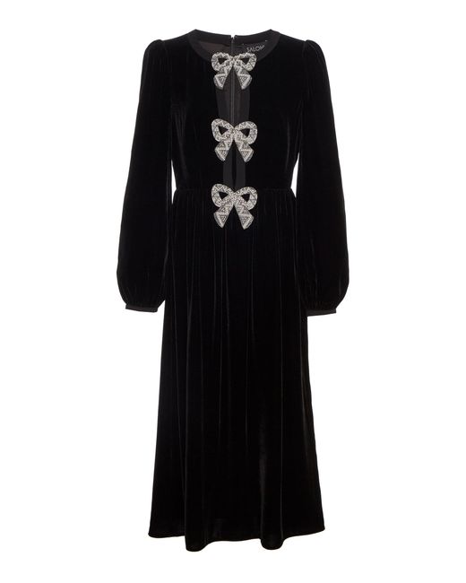 Saloni Black Camille Embroidered-bows Midi Dress