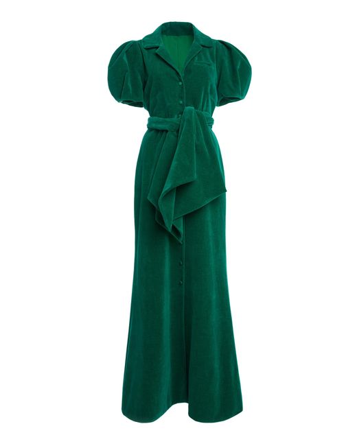 Rosie Assoulin Velvet Puff Sleeve Dress in Green | Lyst UK