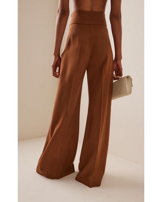 Carolina Herrera Brown Diane High-Rise Wool Wide-Leg Pants