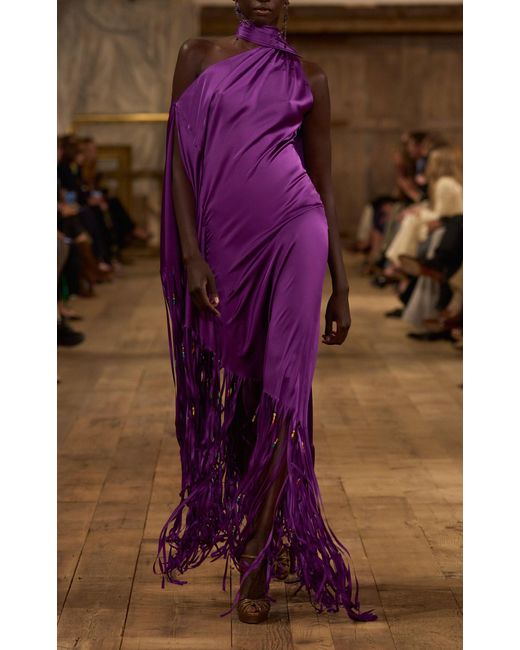 Ralph Lauren Purple Marlee Fringed Silk Maxi Dress