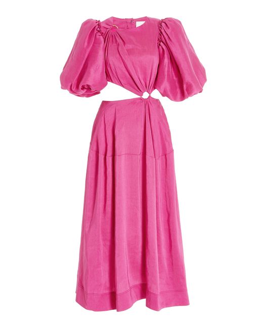 Aje. Pink Vanades Cutout Linen-blend Midi Dress
