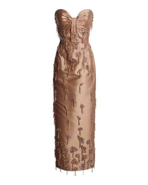 Zuhair Murad Natural Mikado Embroidered Off-Shoulder Ankle/Dress