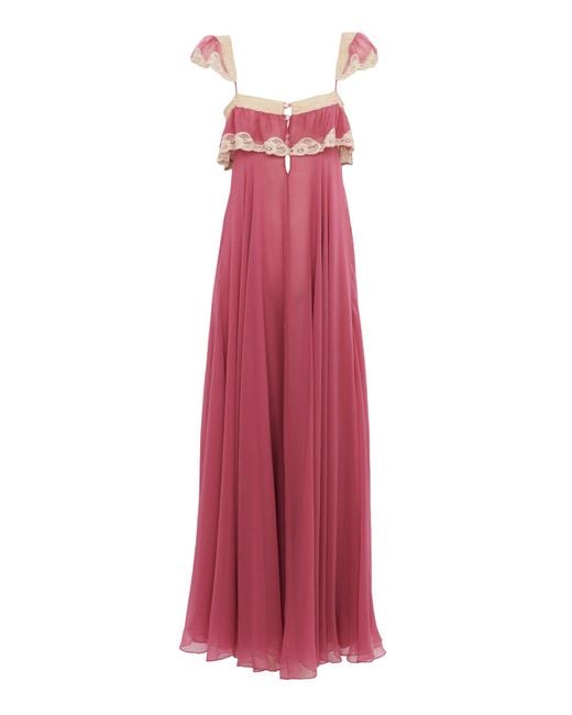 Chloé Red Flou Ruffled Organic Silk Mousseline Gown