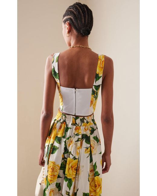 Dolce & Gabbana Yellow Floral Cotton Bustier Top