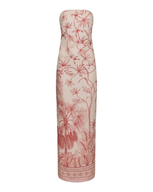 ANDRES OTALORA Pink Oris Printed Linen Maxi Dress