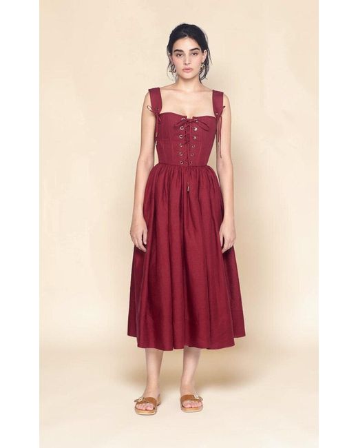 Lena Hoschek Red Giuseppina Linen Midi Dress