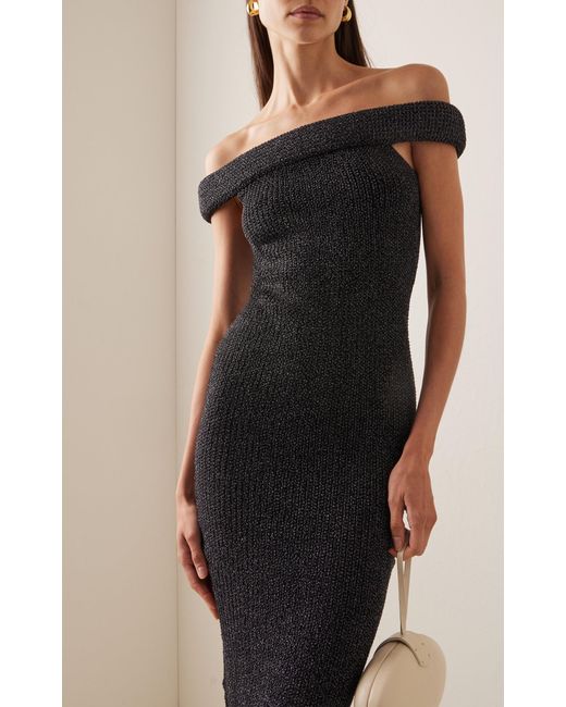 Totême  Black Off-the-shoulder Knit Midi Dress