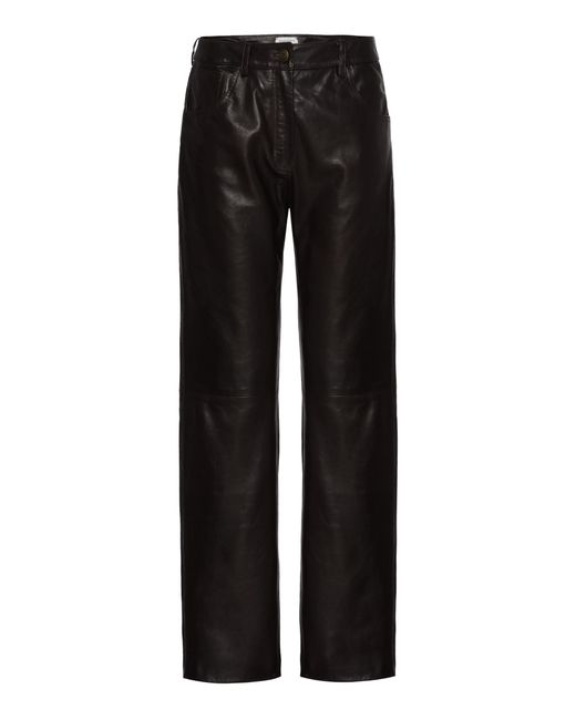 Magda Butrym Black Mid-Rise Leather Straight-Leg Pants