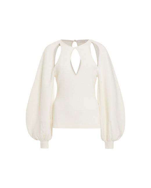 Chloé White Balloon-sleeve Cutout Wool-silk Top