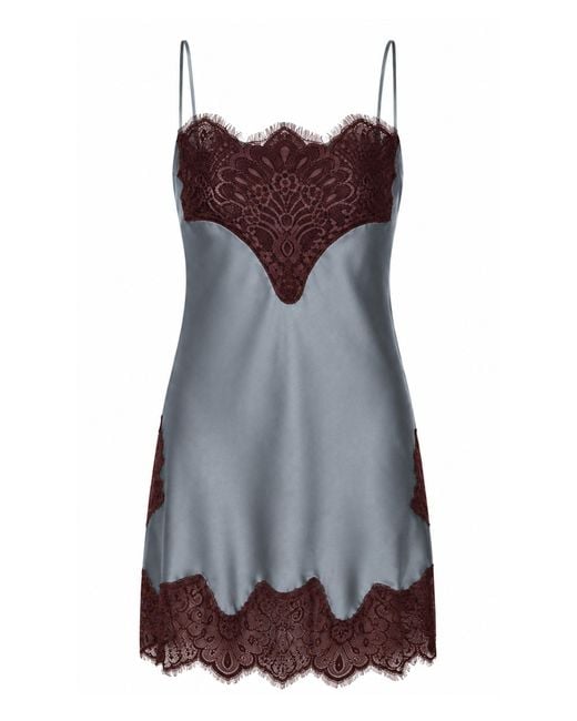 Sleeping with Jacques Purple Nadia Silk Lace Mini Slip Dress
