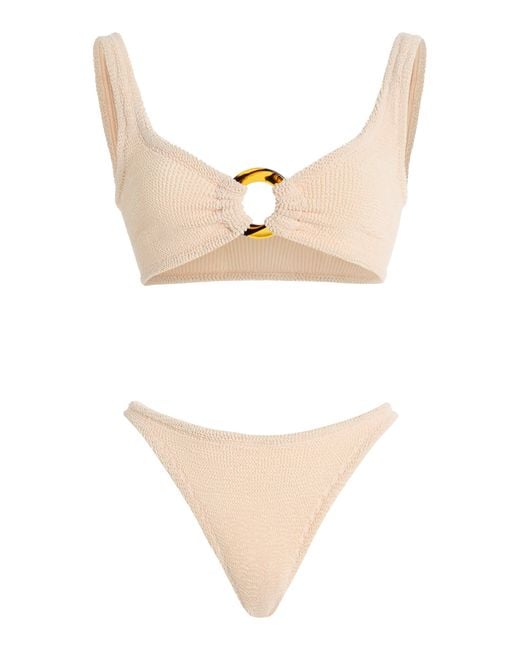 Hunza G White Julia Low-Waisted Seersucker Bikini Set