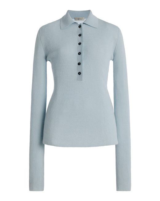 AMIYA Blue Georgia Wool Polo Top