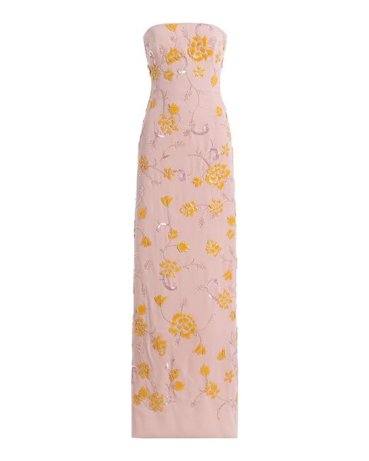 Georges Hobeika Pink Embroidered Georgette Maxi Dress
