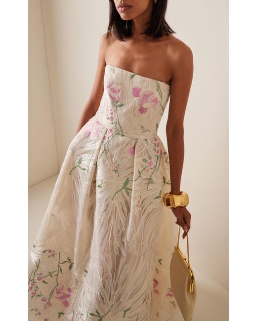 Elie Saab Natural Floral-embroidered Tulle Midi Dress