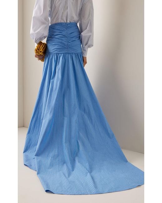 Carolina Herrera Blue Gathered Cotton Maxi Skirt