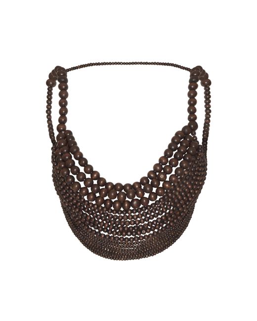 ANDRES OTALORA Brown Una Por Una Hand-beaded Bra Top
