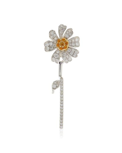 Yvonne Léon Blue Daisy 9k White Gold Diamond And Citrine Single Earring