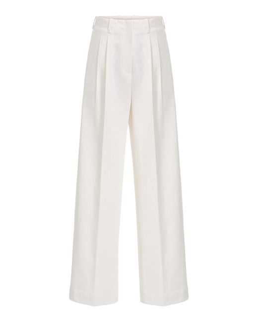 Source Unknown White Cassandre Herringbone Cotton Straight Leg Trousers