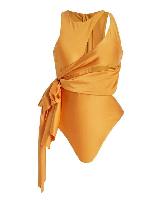 ANDREA IYAMAH Orange Lada Tie-detailed Cutout One-piece Swimsuit
