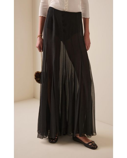 Chloé Black Organic Silk Mousseline Maxi Skirt
