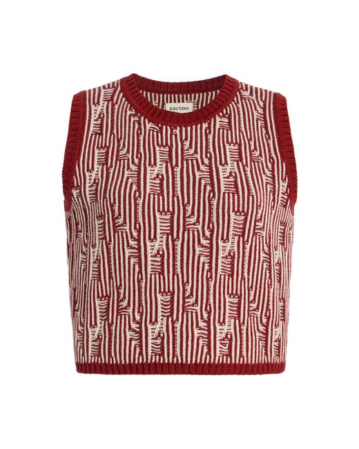 Escvdo Red Tayta Knit Cotton Sleeveless Sweater