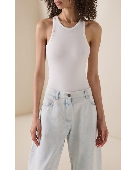 Alaïa White Ribbed Cotton-Blend Bodysuit