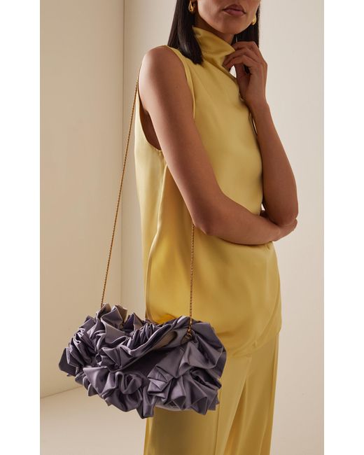 Dries Van Noten Blue Ruffled Satin Envelope Clutch