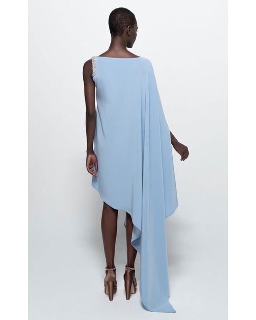 Stephane Rolland Blue Soir De Paris Crepe Satin One-shoulder Asymmetrical Midi Dress