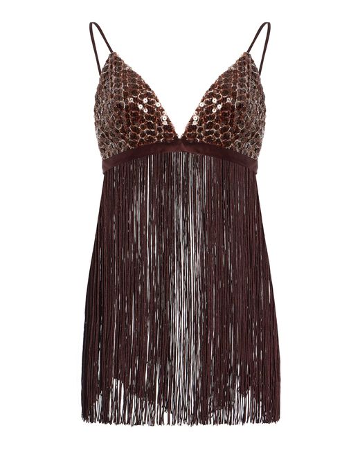 SIRAPOP Brown Exclusive Lindsay Crochet Sequin Top