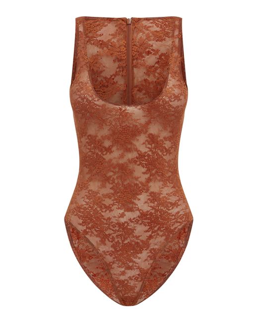 Alex Perry Brown Singlet Sheer Stretch Lace Bodysuit