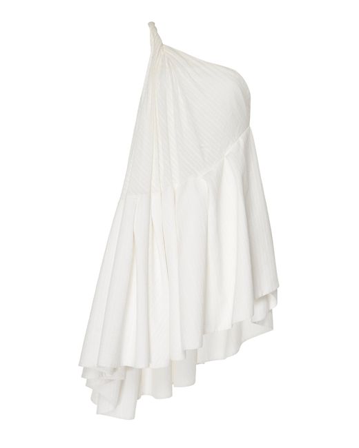 Jacquemus White Affi One-shoulder Cotton-blend Mini Dress