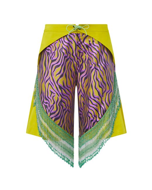 Dar Zéro Studio Multicolor Exclusive Sea Glass Fringe Beaded Jacquard Lamé Board Shorts
