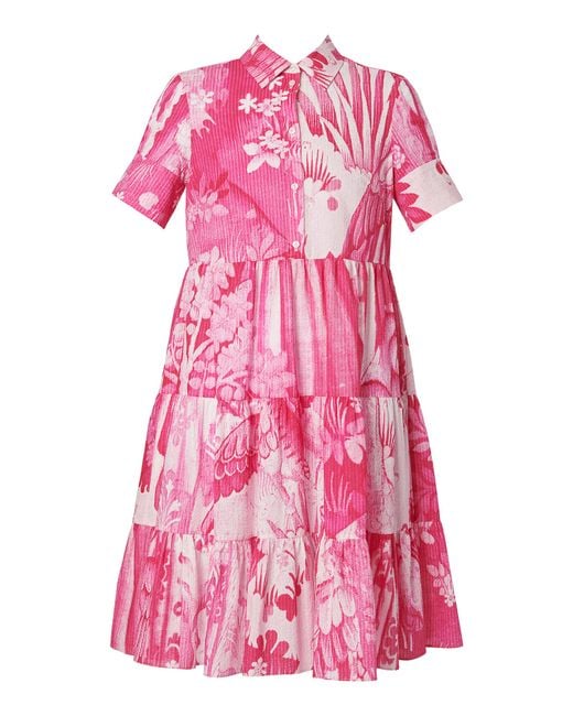 Erdem Pink Tiered Cotton Mini Dress