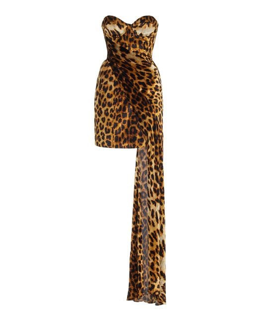Halpern Multicolor Leopard-print Draped Velvet Bustier Mini Dress