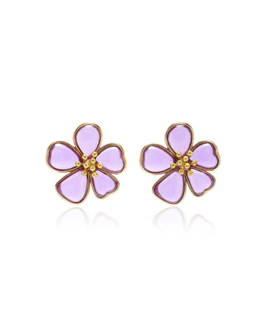 Oscar de la Renta Purple Cloudy Flower Earrings