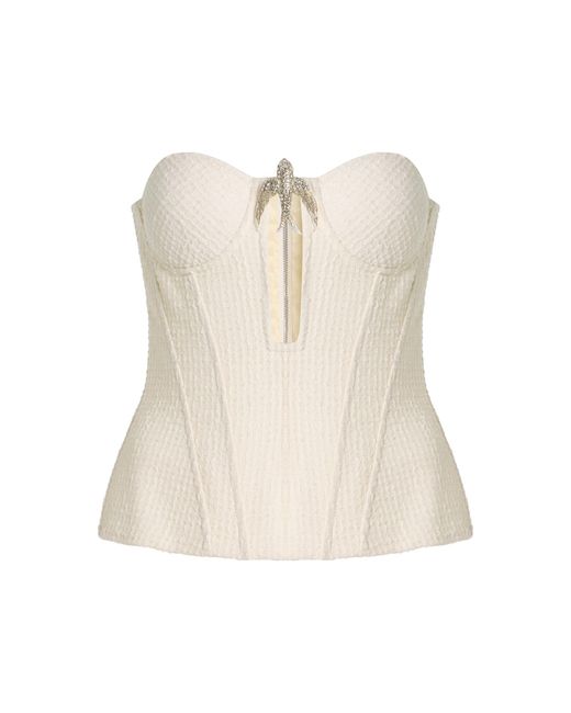 David Koma Natural Embellished Bouclé Corset Top