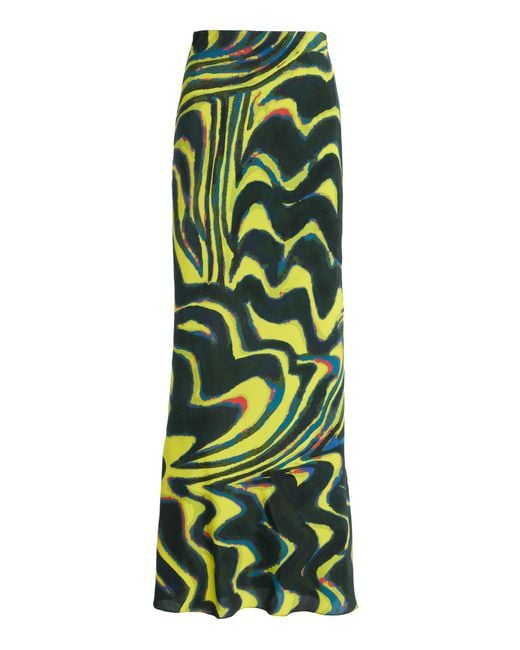 Christopher John Rogers Green Printed Jersey Maxi Skirt