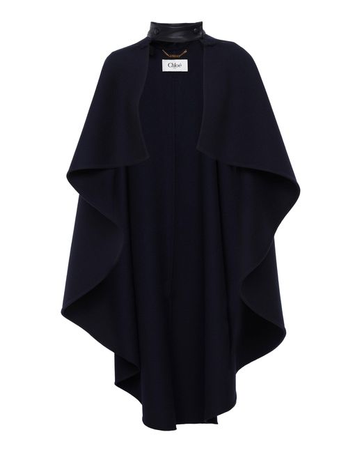 Chloé Blue Asymmetric Cropped Wool Cape Coat