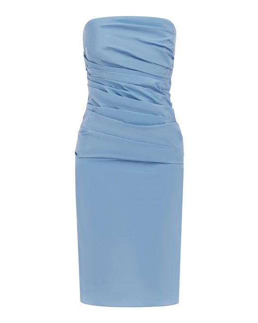 Alex Perry Blue Strapless Tucked Taffeta Mini Dress