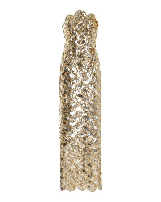Oscar de la Renta Metallic Scalloped Sequin Column Gown