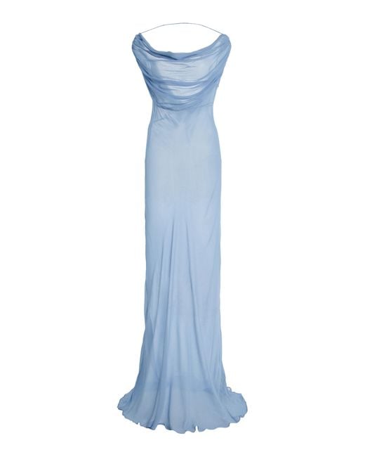 Arcina Ori Blue Jordana Draped Georgette Maxi Dress