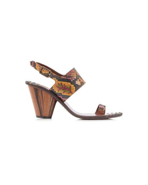 Dries Van Noten Brown Wood Patchwork Thong Heels