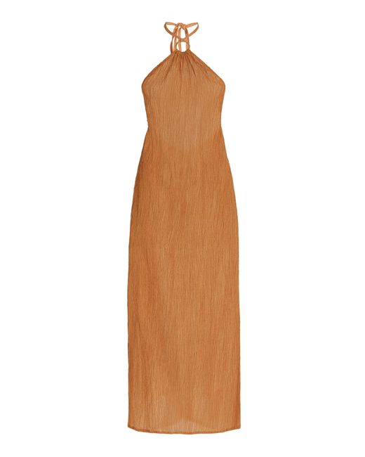 Savannah Morrow Orange Lana Silk-bamboo Midi Halter Dress